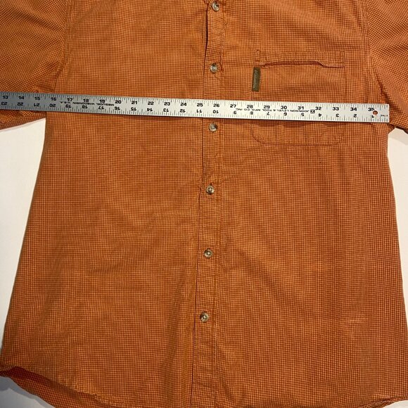 COLUMBIA PFG Men's Large Orange Plaid Button Down Short Sleeve Shirt - 521101 - Picture 2 of 8